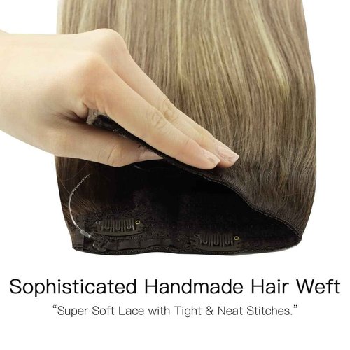 HOTBANANA Wire Hair Extensions, 20 inch 110g Walnut Brown to Ash Brown and Bleach Blonde Fish Line Real Human Hair Straight Invisible Remy Hair Extensions