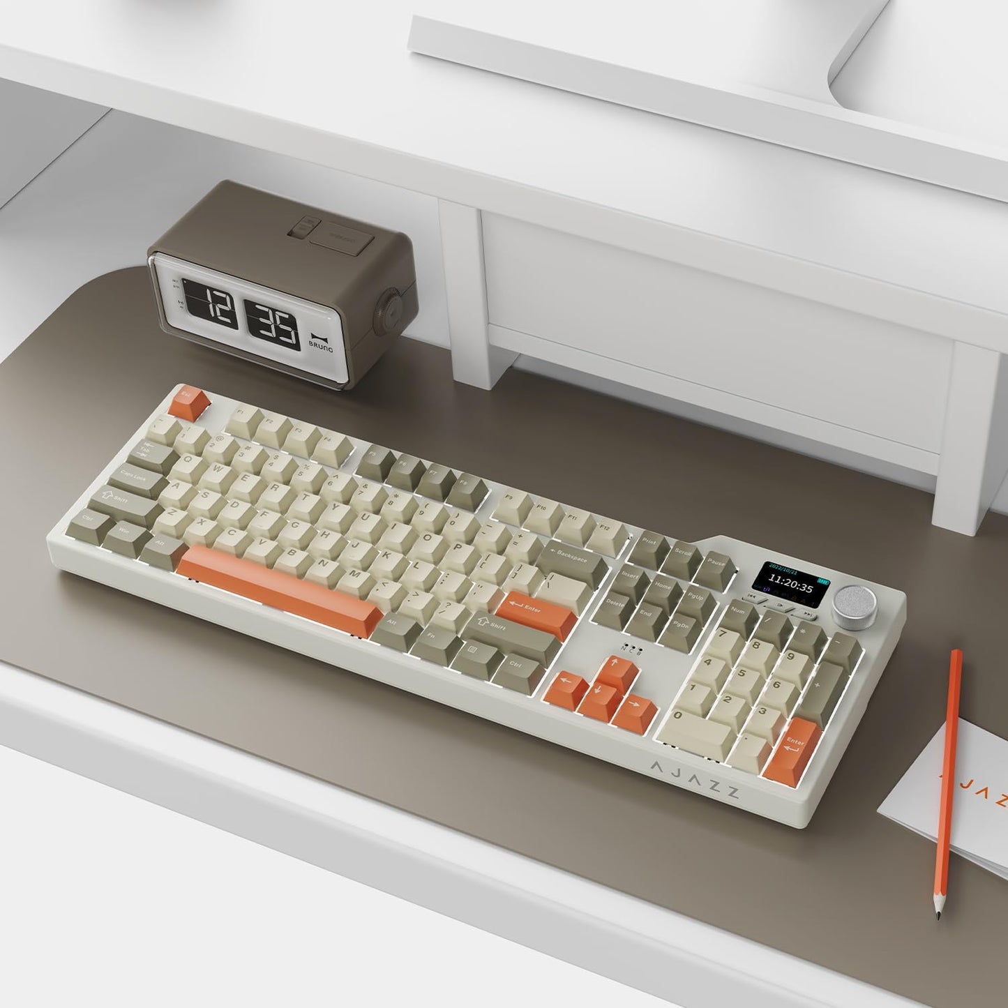 AJAZZ AK35I V3 104-Key Full Size Wired Gasket Mount Gaming Keyboard with Multimedia Buttons & Knob Control | Five Layer Pad | OEM Profile PBT Keycaps | White Backlit Custom Keyboard