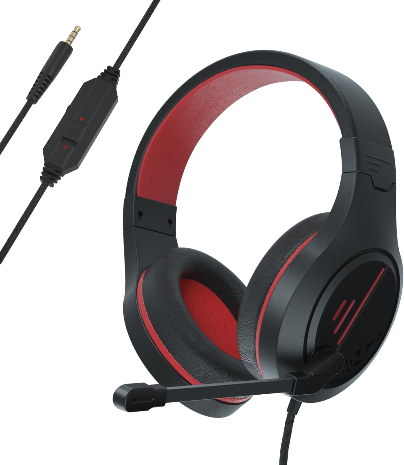 Anivia MH601 Headphones with Microphone Wired Headset with Active Noise Canceling Microphone, 3.5mm Audio Jack Stereo Headphone - Red (Game/Work/School)