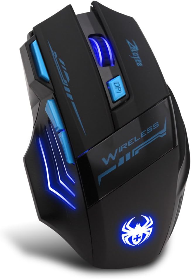zelotes F14 Professional Blue LED 2400 DPI USB 2.4G Optical Wireless Gaming Mouse Mice for Laptop,Desktop,PC,MacBook (Black)