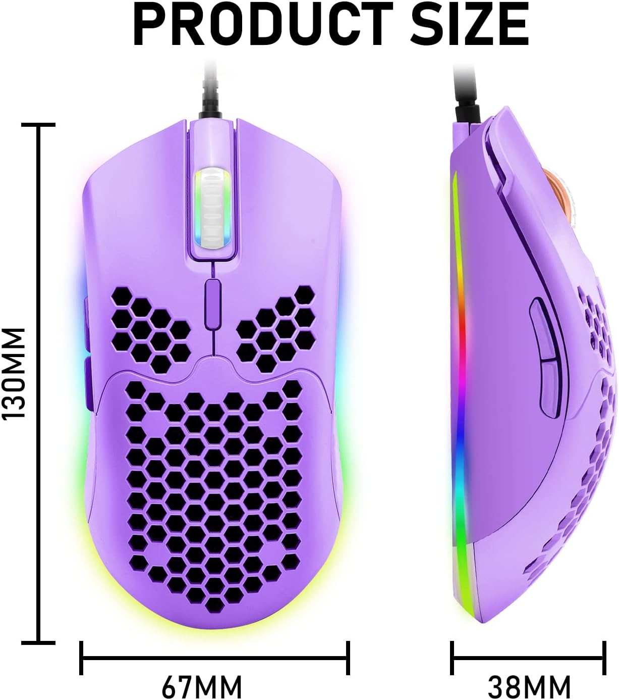 ZIYOU LANG Wired Lightweight Gaming Mouse,6 RGB Backlit Mouse with 7 Buttons Programmable Driver,6400DPI Computer Mouse,Ultralight Honeycomb Shell Ultraweave Cable for PC Gamers,PS4(Green)