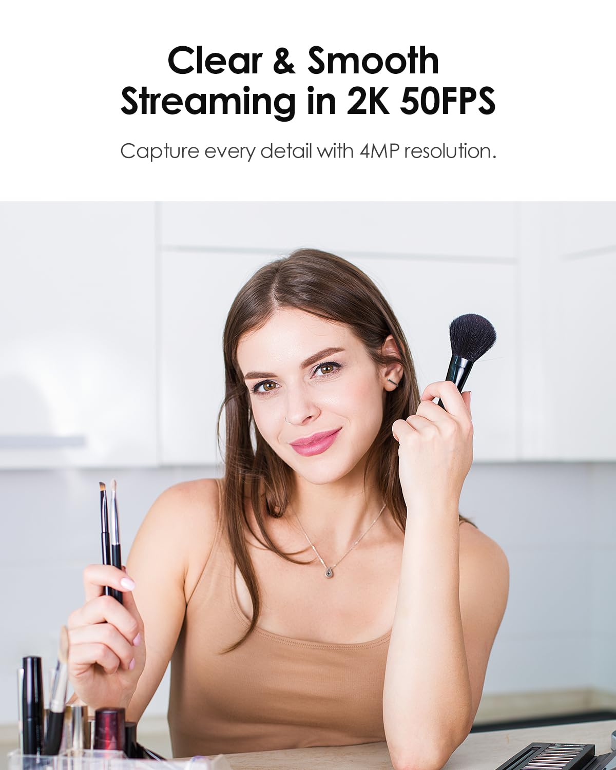 2K 50FPS Webcam for PC/Mac, Computer Camera with Fill RGB Lights, 2 Noise-Canceling Microphone, Autofocus and Tripod for Meeting, Live Streaming, Video Calls, Gaming, Works with Zoom, Skype, Teams