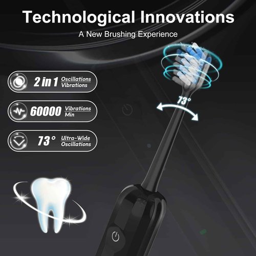 Wstiga 2025 New Sonic Electric Toothbrush for Adults - Vibration 60,000 VPM & 73° Oscillation Rechargeable Electric Toothbrush, 50+ Days Battery Life, 3 Modes, 2-Minute Timer, 3 Brush Heads, 2 Pack
