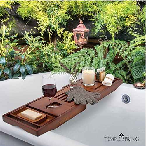 Temple Spring Wooden Bathtub Tray, Bamboo Bathroom Accessories, Bath Tray for Tub, at Home Spa Essentials, Board for Tub Table, Bath Caddy for Bathtub Accessories & Bathroom Essentials ? Wood Brown