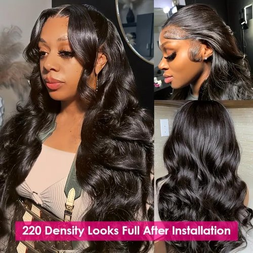 13x6 Body Wave Lace Front Wigs Human Hair Pre Plucked with Baby Hair 220% Density Glueless HD Transparent Lace Frontal Wigs Human Hair for Women Natural Color Brazilian Hair 20 Inch