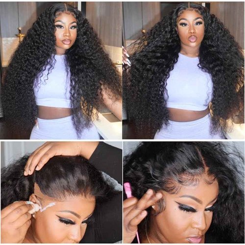 Deep Wave Lace Front Wig Human Hair 13x4 Curly Lace Frontal Wigs for Black Women Water Wave Wig Human Hair Pre Plucked with Baby Hair 180 Density Kinky Curly Wet and Wavy Glueless Wigs