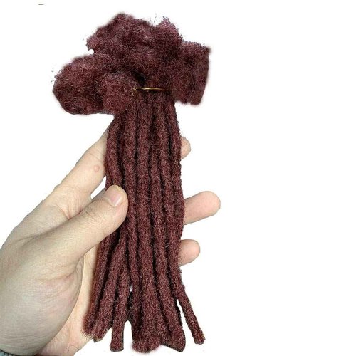 YOTCHOI Human Hair Dreadlocks Extension Handmade Locs Small Size(diameter 0.4cm) 30 Strands/pack (8'', Red Wine #32)