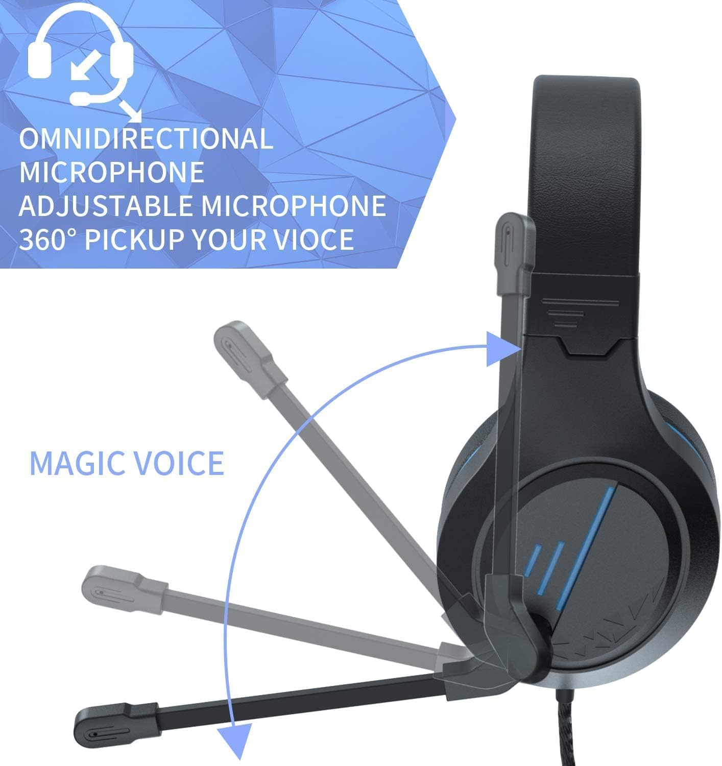 Anivia MH601 Blue Headphones with Microphone Wired Headset with Active Noise Canceling Microphone, 3.5mm Audio Jack Stereo Headphone (Game/Work/School)