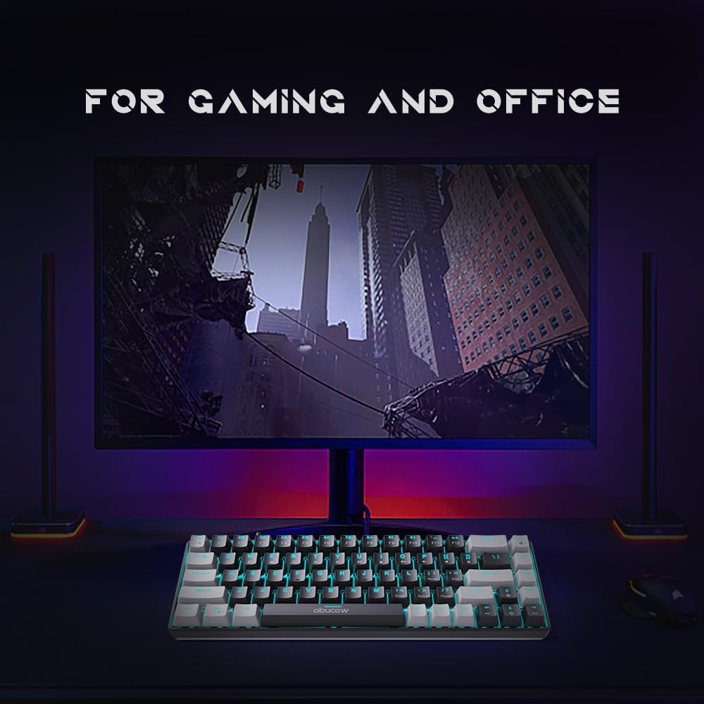 abucow 60% Mechanical Keyboard with Colorful Backlight 68-Key Gaming Keyboard Red White Keycaps - Red Switches for a Premium Typing and Gaming Experience PC Mac (Red-White)