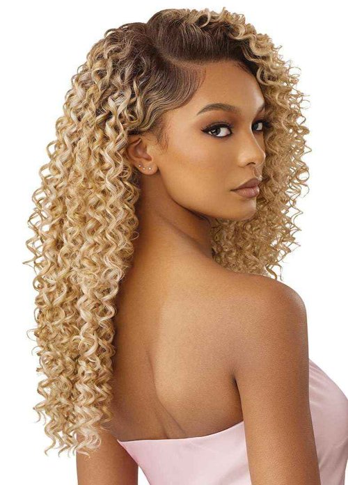 Outre Airtied 100% Fully Hand-Tied Wig - Human Hair Blend - Dominican Curly 22" (DRST2/CHOCOLATE CARAMEL)