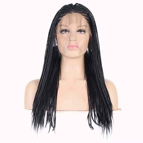 RONGDUOYI RDY 24 Inches Black Braided Lace Front Wigs for Black Women Natural Hairline Synthetic Wig Pre Plucked Glueless Braids Wig (180% Density,Style2)