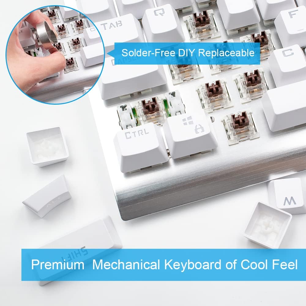 Z-77 75% Mechanical Keyboard – 87-Key Tenkeyless, Outemu Tactile Brown Switches, White Design, Multi-Color RGB Backlight, N-Key Rollover, Multiple Lighting Modes