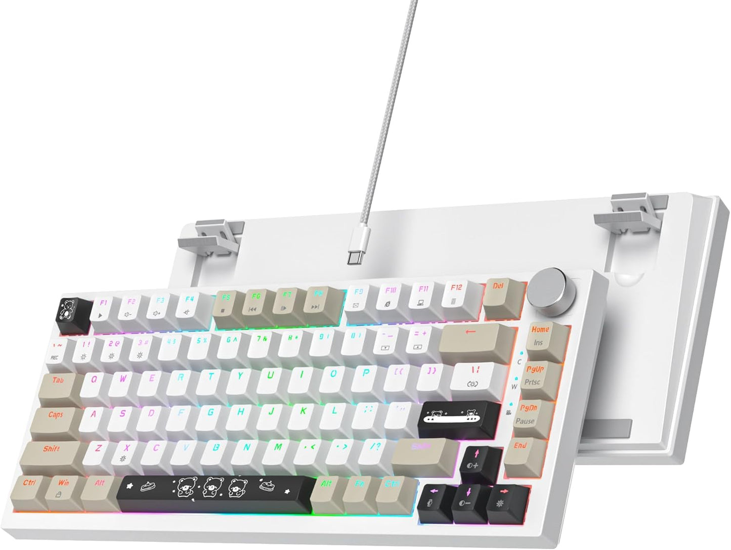 75% Wired Creamy Keyboard, Hot Swappable Mechanical Gaming Keyboard with Gasket Mounted, RGB Backlit, Red Switch, Knob Control for Win Pc Laptop(82 Blue)