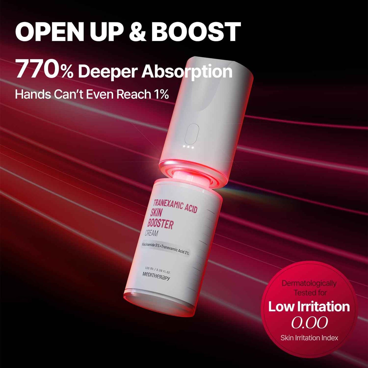 MEDITHERAPY Tranexamic Acid Skin Booster Cream 3.4 Fl Oz - 5% Niacinamide & 3% TXA Korean Face Moisturizer - Gentle Facial Serum Cream with Facial Device for Glass Skin - Radiant Complexion
