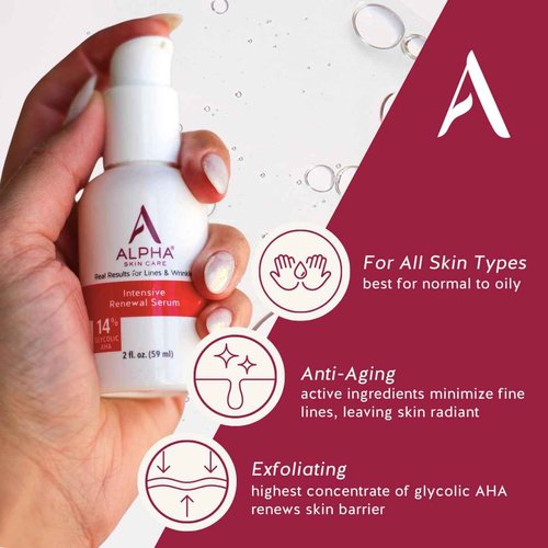 Alpha Skin Care Renewal Serum, 14% Glycolic AHA, Anti-Aging Formula, Reduces Lines & Wrinkles, Alpha Hydroxy Acid Exfoliates & Evens Skin Tones, Rejuvenates & Hydrates, 2 Oz, Pack of 3