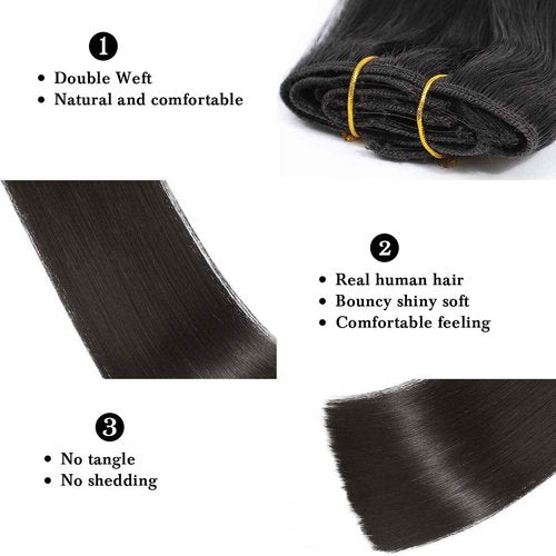 Clip in Hair Extensions 8Pcs 22 Inch Natural Black Real Hair Extensions Clip in Human Hair Seamless Invisible Double Weft Clips in Extensions for Black Women 75g (22inch,1B#)