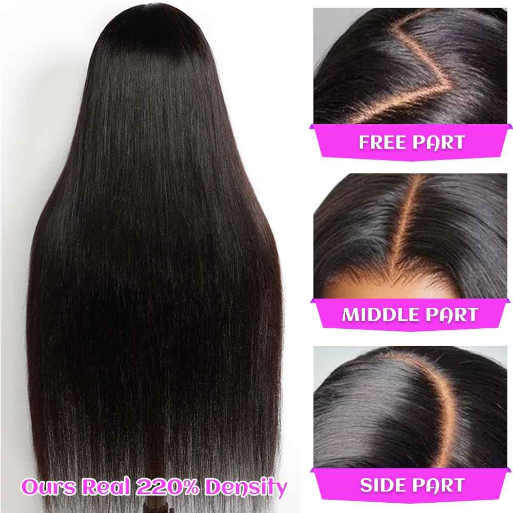 220 Density 13x6 Lace Front Wigs Human Hair 32 Inch Straight HD Lace Frontal Wigs Human Hair Pre Plucked with Baby Hair Glueless Wigs Brazilian Virgin Straight Wigs Human Hair for Women Natural Black