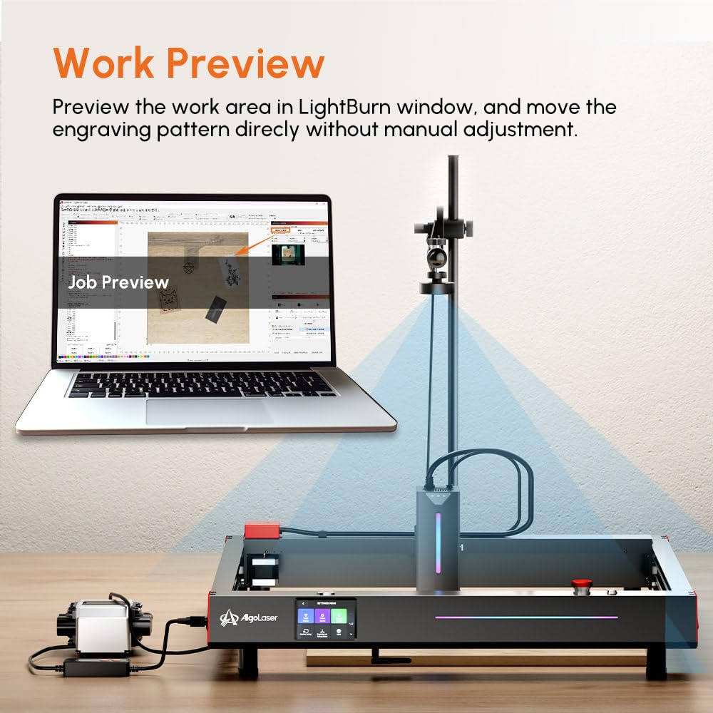 Algolaser Laser Engraver Camera - Lightburn Camera for Laser Engraver with 6 FT USB Interface,5MP HD Laser Engraver Machine Camera with Batch Engraving/Precise Position/Preview & Work Range 550*800mm