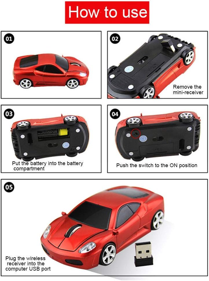 2.4Ghz Wireless Car Shape Mouse 3D Optical Gaming Mice USB Mini Receiver for PC Laptop Computer