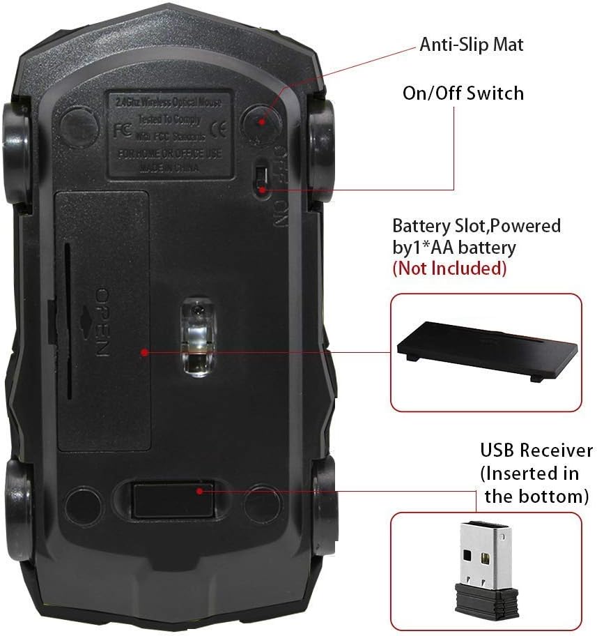 2.4Ghz Wireless Car Shape Mouse 3D Optical Gaming Mice USB Mini Receiver for PC Laptop Computer