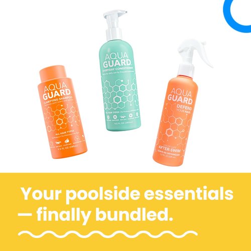 AQUA GUARD After-Swim UV Leave-In Detangler + Gentle Clarifying Shampoo + Everyday Conditioner for Damaged & Brittle Hair Bundle