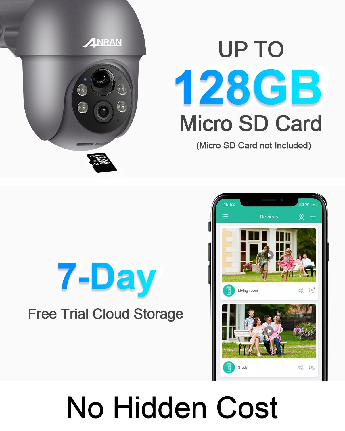ANRAN 5MP Security Cameras Wireless Outdoor, Solar Camera Wireless with 360° View for Home Surveillance, WiFi Camera with Spotlights, PIR Detection, Color Night Vision, Siren Alarm, Q1 Max Grey