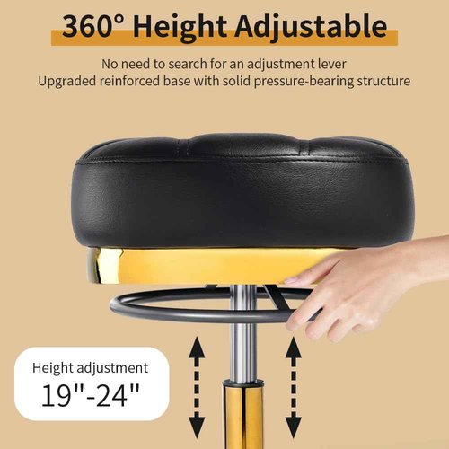Gold Heavy Duty Rolling Stool - Weight Capacity 400lbs, Designed Metal Outer Ring Protect Leather, Padded Comfort Cushion, 360ยฐ Adjustable Stools, Rolling Stools with Wheels for Salon, Massage, Tattoo