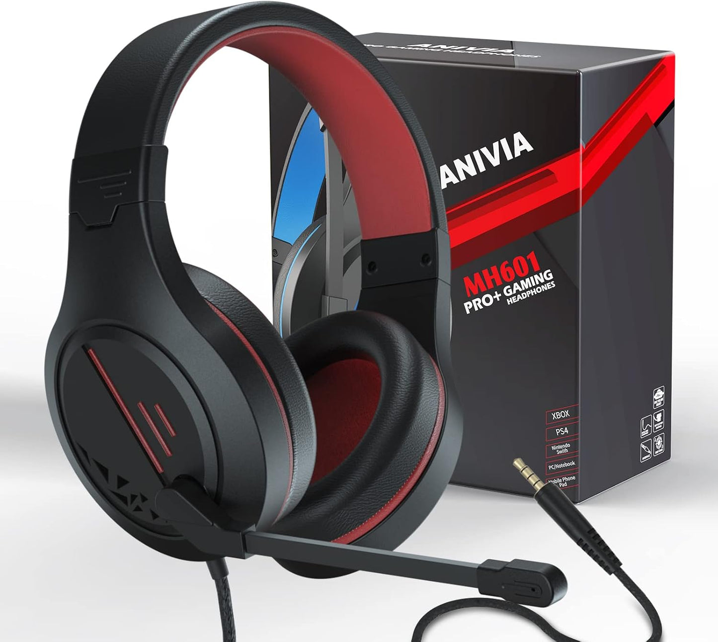 Anivia MH601 Headphones with Microphone LED Wired Headset with Active Noise Canceling Microphone, 3.5mm Audio Jack Stereo Headphone - Red (Game/Work/School)