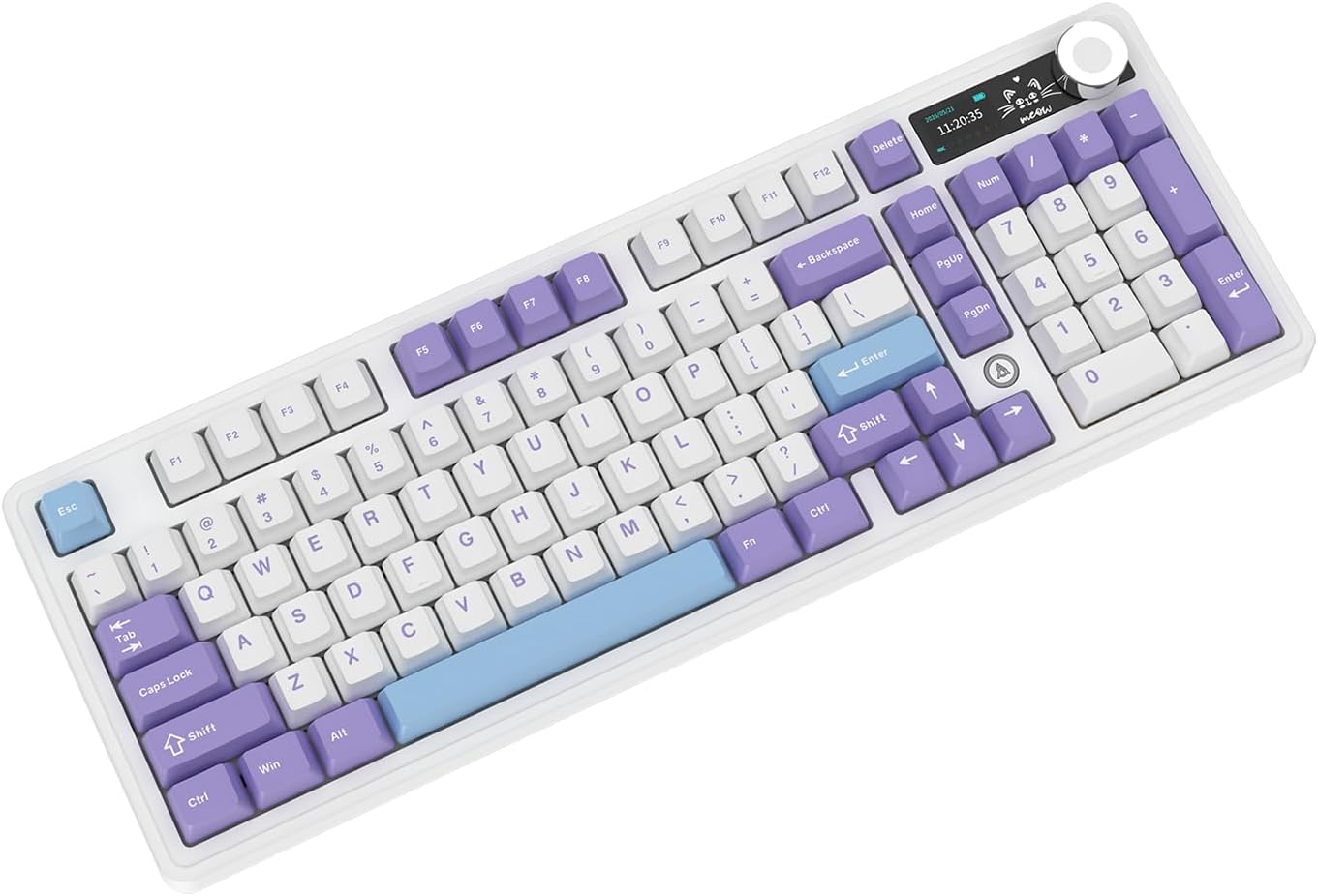 AK980 97Keys Tri-Mode Full Mechanical Keyboard, Gasket-Mounted, Hot-Swappable, 1.14” TFT Smart Display, Bluetooth 5.1/2.4G Wireless/Wired, PBT Keycaps RGB Backlit (Purple, Gift Linear Switch)