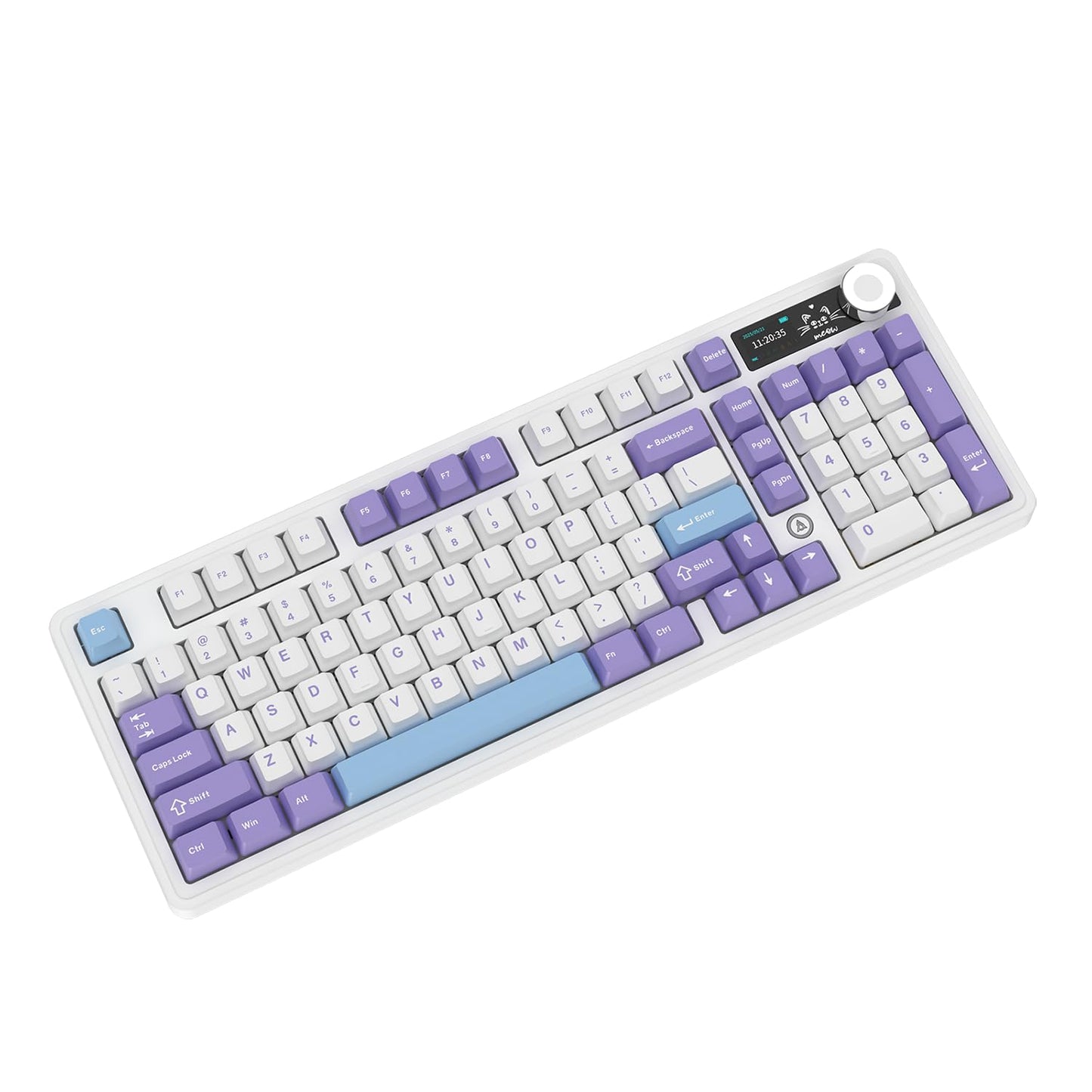 AK980 97Keys Tri-Mode Full Mechanical Keyboard, Gasket-Mounted, Hot-Swappable, 1.14” TFT Smart Display, Bluetooth 5.1/2.4G Wireless/Wired, PBT Keycaps RGB Backlit (Purple, Gift Linear Switch)
