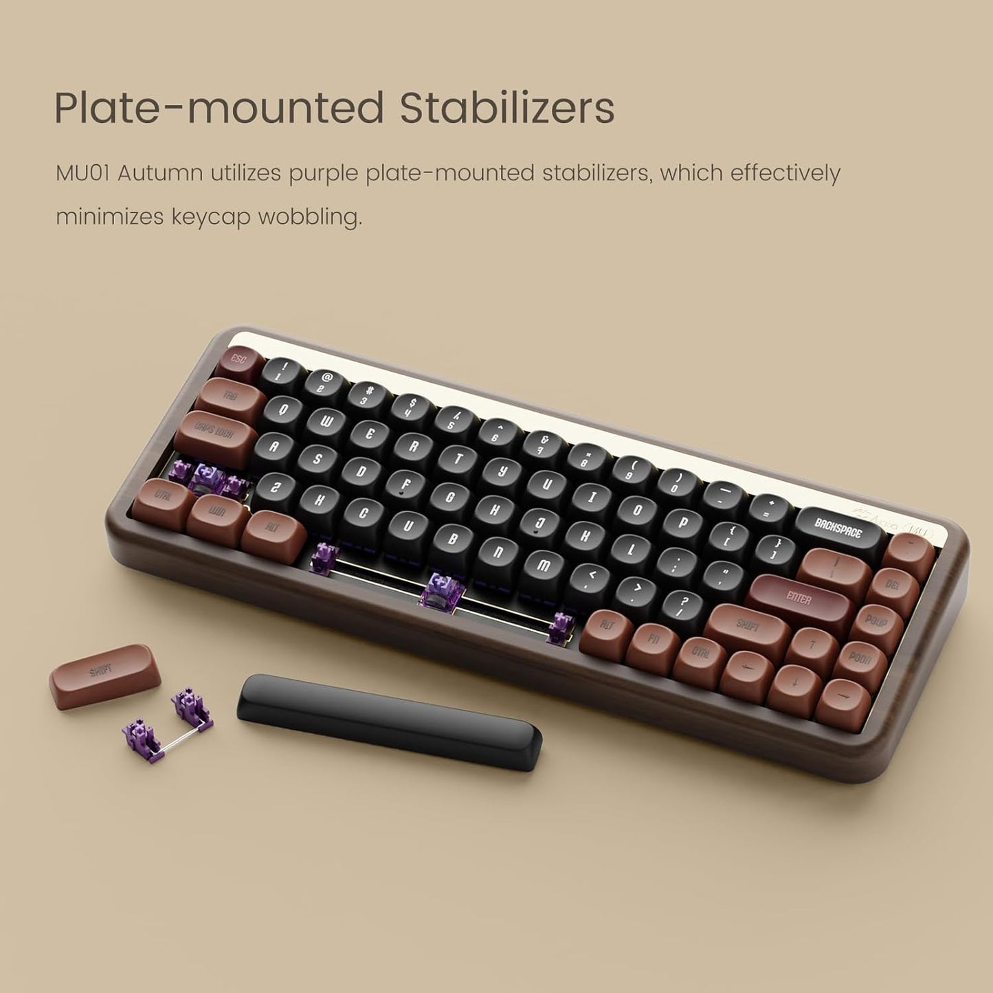 Akko Mechanical Gaming Keyboard with Walnut Wooden Case, MU01 Autumn 65% 68-Key RGB 2.4G Wireless/Bluetooth/Wired Hot-swappable Keyboard with PBT Dye-Sub Keycaps for Mac & Win