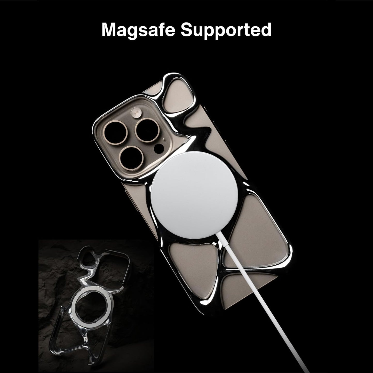 Angry miao Emptiness Phone Case for iPhone 15 Pro (Only),MagSafe Compatible 22g Lightweight,Silver Pink,Heat Dissipating Ample Protection