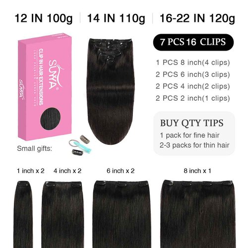 SUYYA Clip in Hair Extensions Real Human Hair,Hair Extensions Clip ins Straight Human Hair Clip ins Double Weft Natural Black Human Hair Clip in Extensions 7pcs 120g (22 inches #1B Off Black)