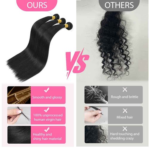 Straight Human Hair Bundles 12A Brazilian Human Hair 3 Bundles 100% Unprocessed Virgin Human Hair Extensions Natural Black Color 18 20 22 Inch
