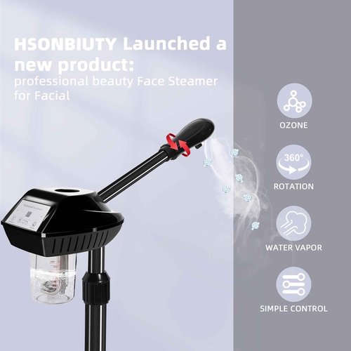 Professional Facial Steamer with More Steam for Deep Cleansing and Hydration, Face Steamer on Wheels with Time Setting, Estheticians Steamer Adjustable Height for Beauty, Spa and Home Use(Black)
