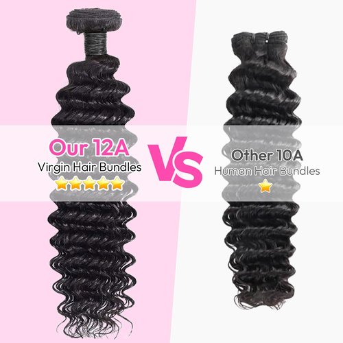 Bundles Human Hair Deep Wave 16 18 20 Inch 12A Deep Curly Bundles Human Hair Extensions 100% Unprocessed 3 Bundle Brazilian Virgin Human Hair Extensions Wet and Wavy Double Weft Bundles Natural