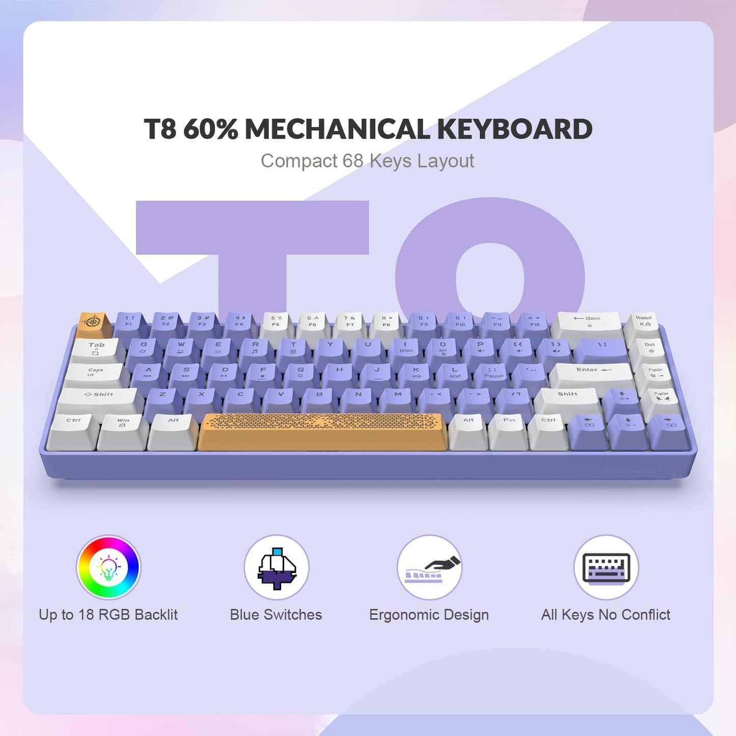 ZIYOU LANG RK-T8PR0 Wired 65% Mechanical Gaming Keyboard and Mouse Combo with RGB Backlit Anti-ghosting TKL Mini 68 Key Coiled C to A Cable Tactile Blue Switch for PS4 PS5 Xbox PC Mac Gamer(Dark Gray)