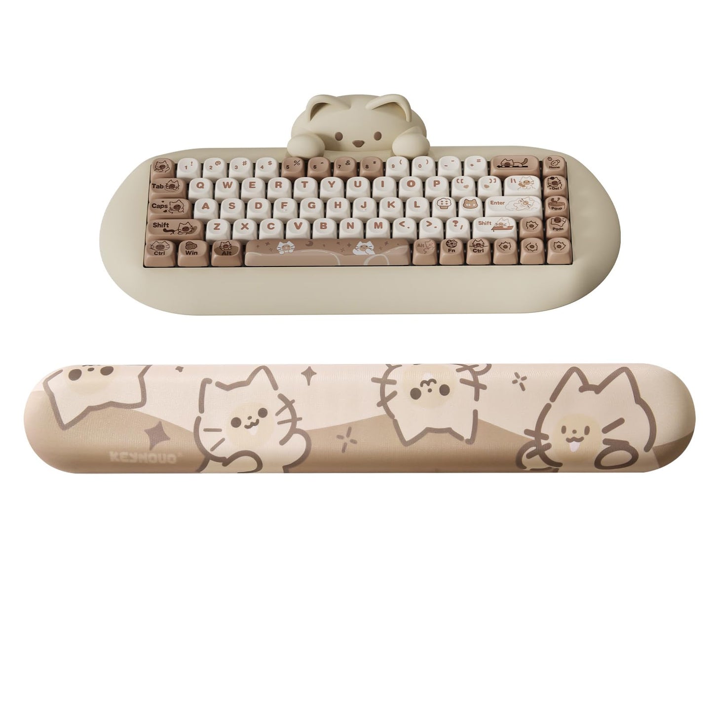 YUNZII Keyboard Wrist Support, Ergonomic Mouse Support for Typing Pain Relief, Slip Resistant PU Base, Cute Wrist Rest for Office Gaming Computer (Cat)