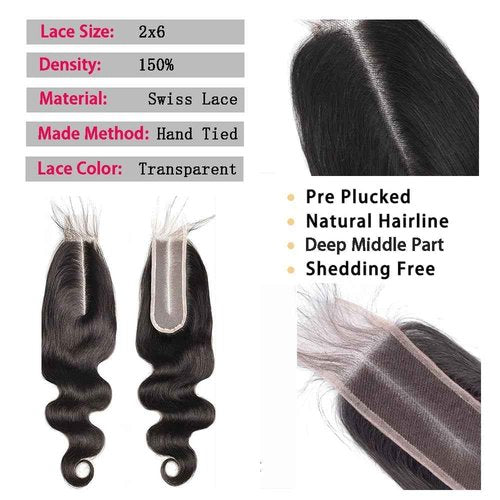 ZGGTL Body Wave Bundles with Closure Human Hair 16-20+2x6 HD Lace Closure 14Inch Brazilian 100% Human Hair Quick Weave Wavy Curly for Women Natural Black