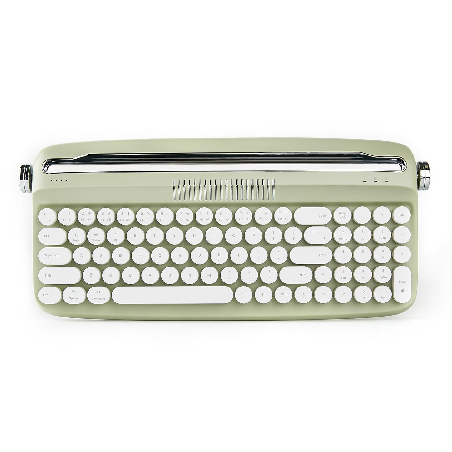 YUNZII Upgraded Wireless Keyboard, Retro Typewriter Style with Integrated Stand, USB-C/Bluetooth with Cute Round Keycaps for Multi Device for Win/Mac (B309, Sweet Mint)