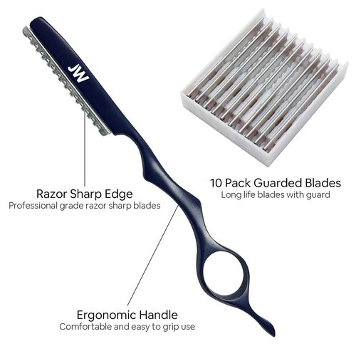 JW Shears Professional Hairdressing Shear, Thinner, Razor and Case Set (5.75" Silver/Blue)