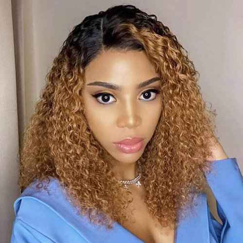 Derun Ombre Curly 13×4 Lace Front Wigs Human Hair Lace Frontal Wig 1B/30 Remy Hair for Black Women (22Inch, 1b/30, 13×4 Lace)
