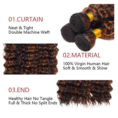 Highlight P1B30 Deep Wave Bundles Ombre Brown Human Hair Bundles Grade 8A Brazilian Remy Hair Weaves Extensions For Women 22 24 26 Inch