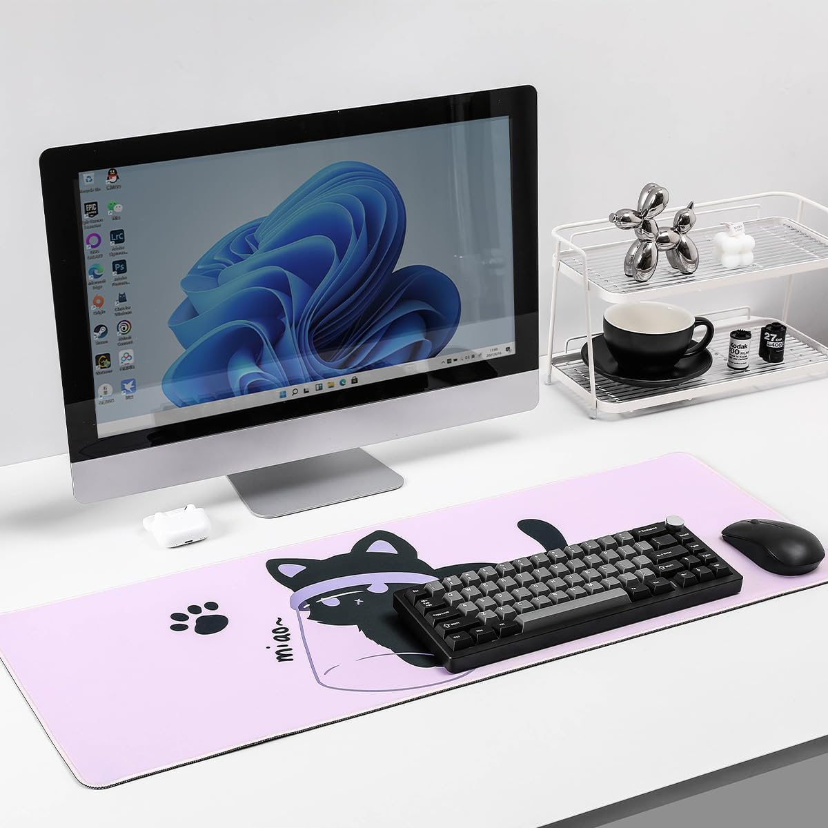 YUNZII Keynovo Gaming Mouse Pad, Large Mouse Pad, Non-Slip 4mm Laptop Gaming Desk Pad for Office and Home(Naughty cat, 31.49'' x 11.8'')