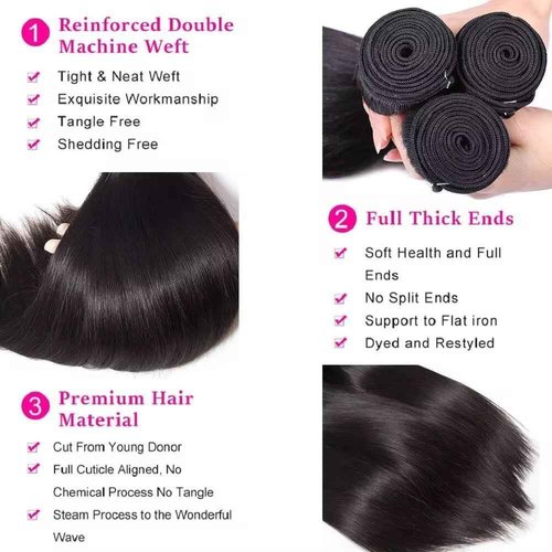 QIYING 2x6 HD Lace Closure with Bundles 18 20 22+16 Inch Straight Human Hair 100% Unprocessed Brazilian Virgin Weave Human Hair 3 Bundles Deals with Closure