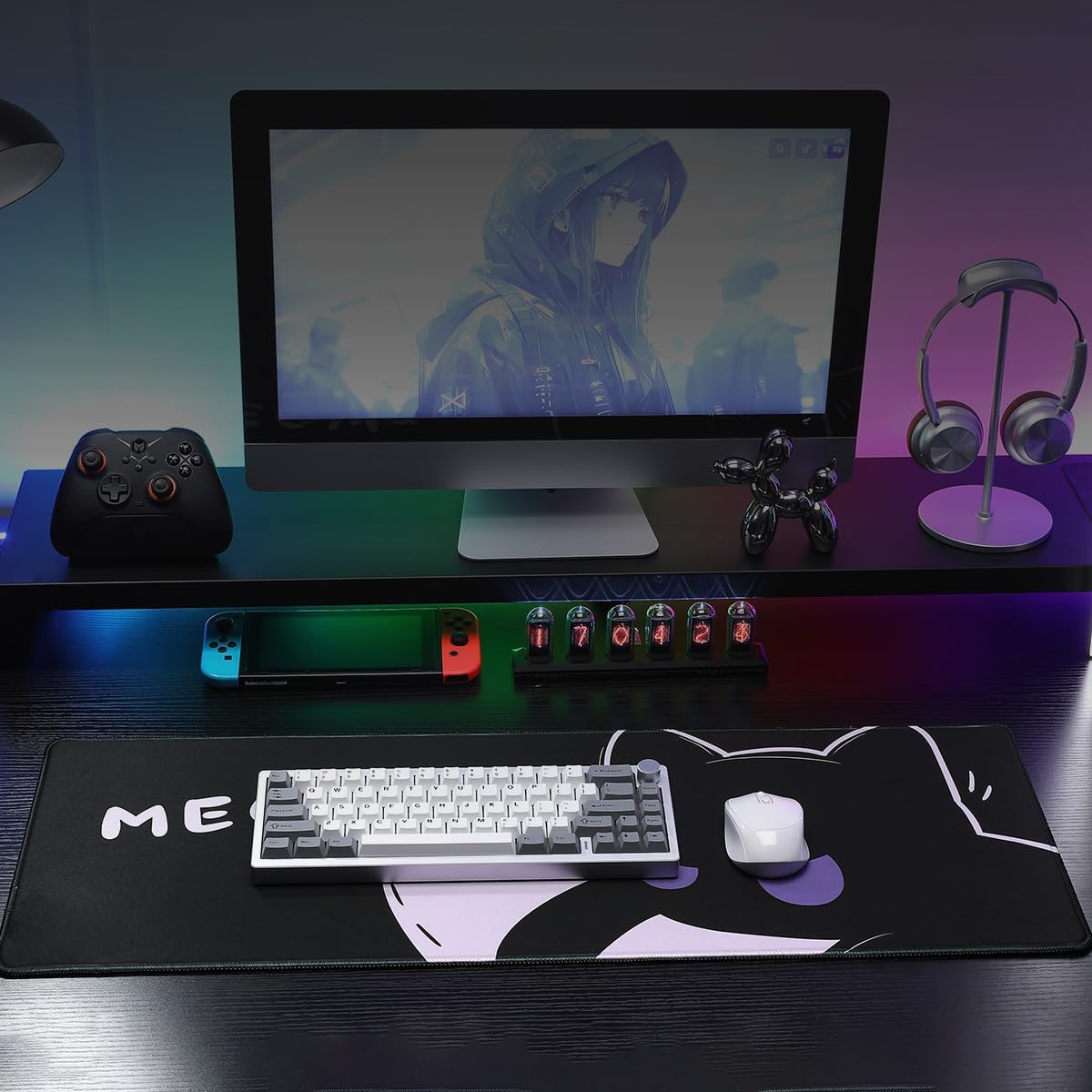 YUNZII Keynovo Gaming Mouse Pad, Large Mouse Pad, Non-Slip 4mm Laptop Gaming Desk Pad for Office and Home(Cool cat, 31.49'' x 11.8'')