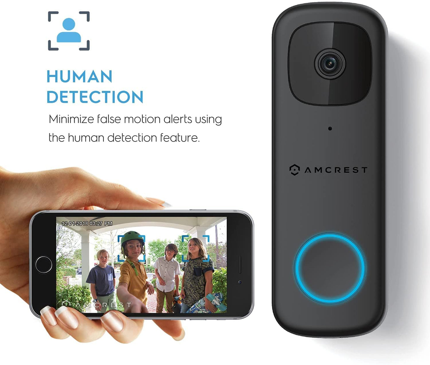 Amcrest 4MP Video Doorbell Camera Pro, Outdoor Smart Home 2.4GHz and 5GHz Wireless WiFi, Micro SD Card, AI Human Detection, IP65 Weatherproof, 2-Way Audio, 164º Wide-Angle Wi-Fi AD410
