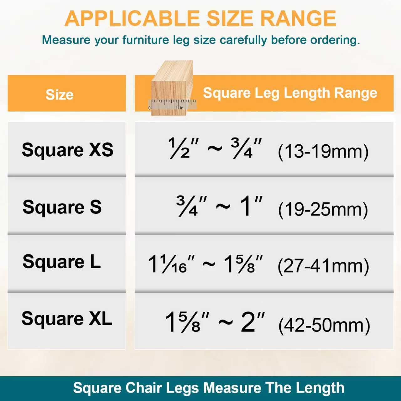 32 Pcs Square Chair Leg Protectors for Hardwood Floors,Felt Furniture Floor Protectors with Silicone Caps, Large Size (Fits Chair Legs with Side Length: 1-1/16'' to 1-5/8''")