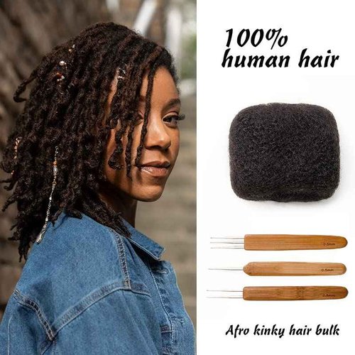 FAMILOCS Tight Afro Kinky Bulk 100% Human Hair for Dreadlock Extensions, Locs Repair, Twists and Braids - 3 Bundles/Package (16 Inch, Natural Black)