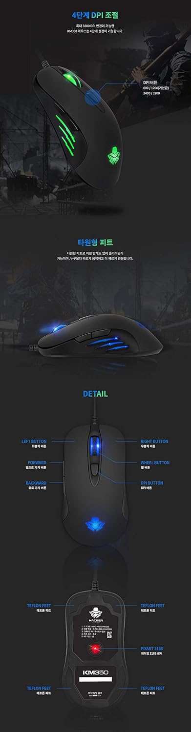 ABKO KM350 Desktop Keyboard & Mouse Gaming Combo Rainbow LED, 19 Key Anti-Ghosting, Max 3200 DPI English/Korean Type